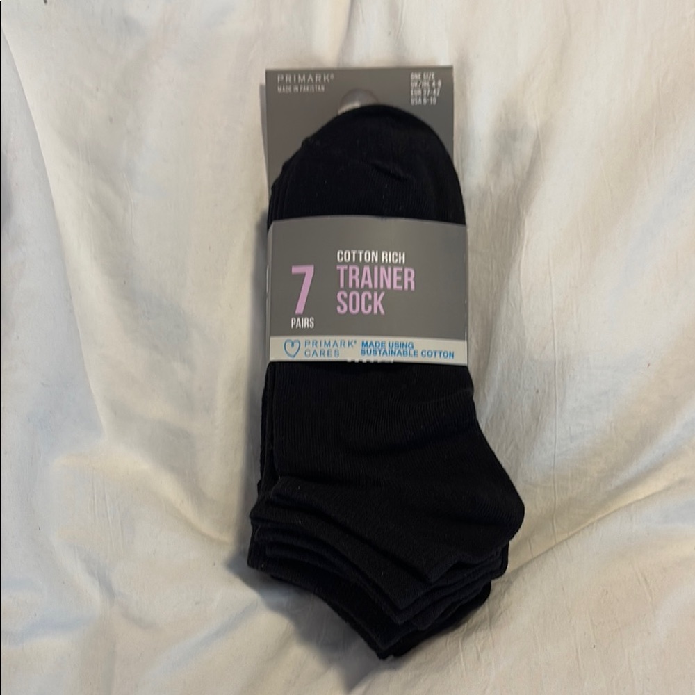 Primark Black Trainer Socks - 7 Pairs: One size USA 6-10